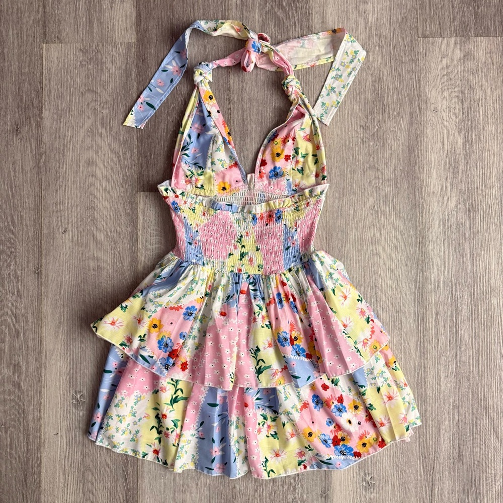 Floral Halter Ruffle Dress - Picture 2 of 5
